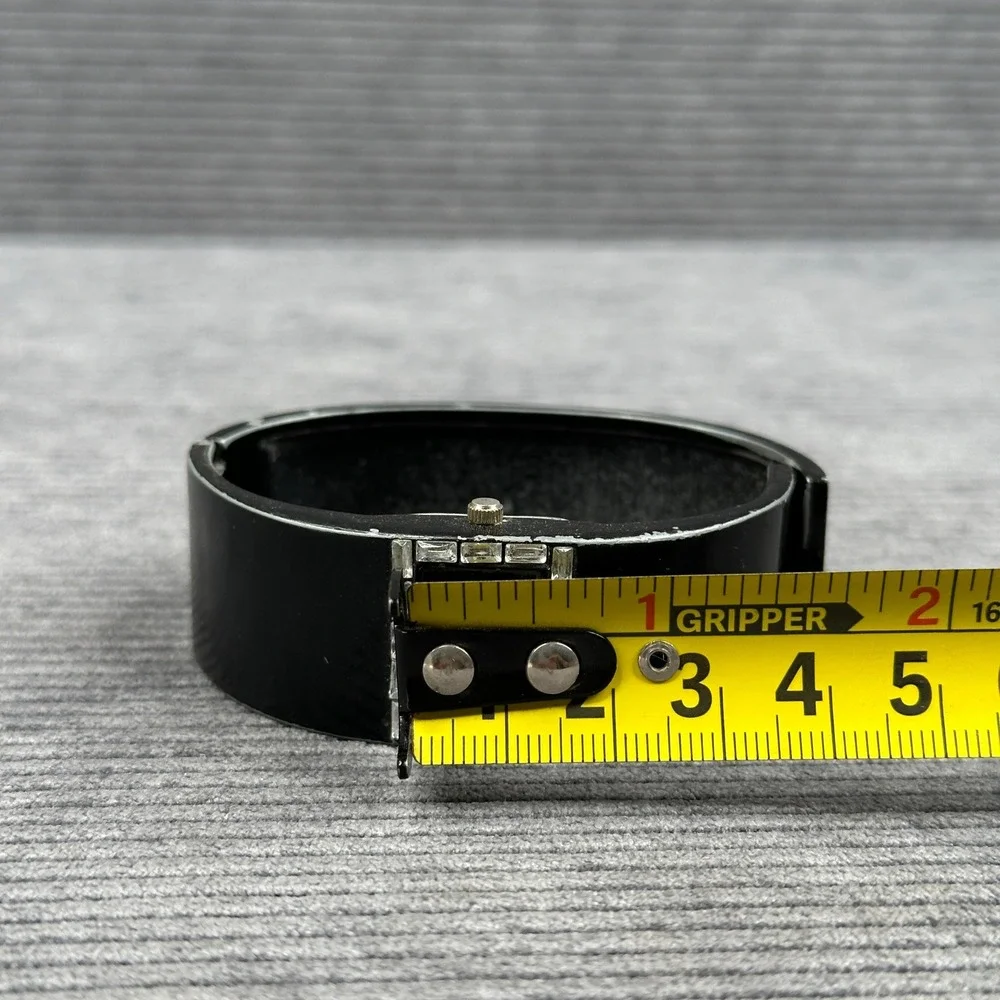 Womens Black Cuff Watch Baguette Accents Japan Movt Stainless Back